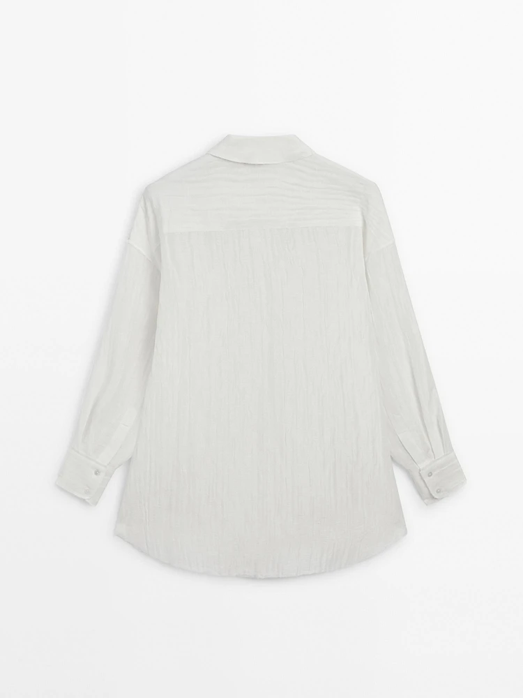 Creased-effect linen blend shirt