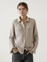 Flowing semi-sheer shirt with pockets