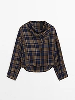 Draped neck check shirt