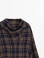 Draped neck check shirt