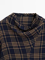 Draped neck check shirt