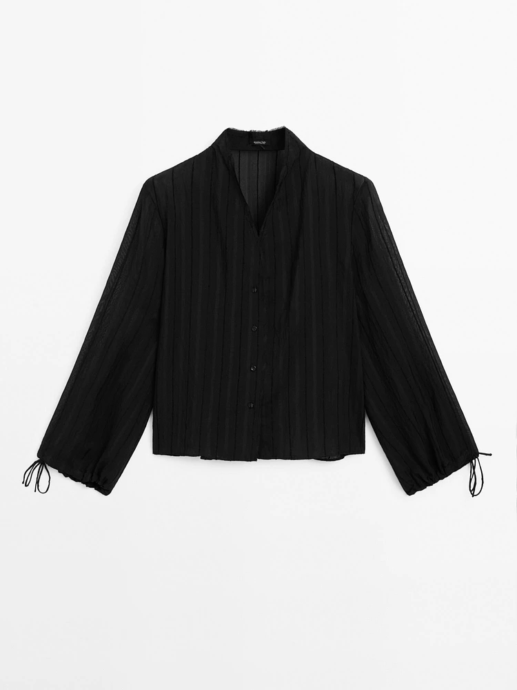 Flowing striped satin shirt