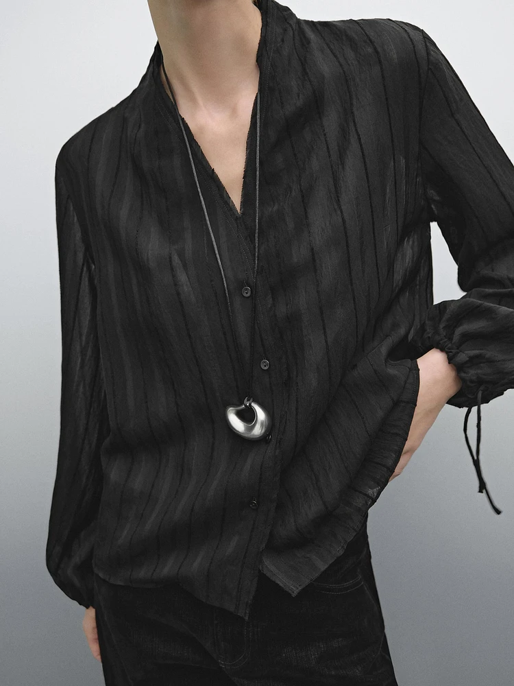 Flowing striped satin shirt