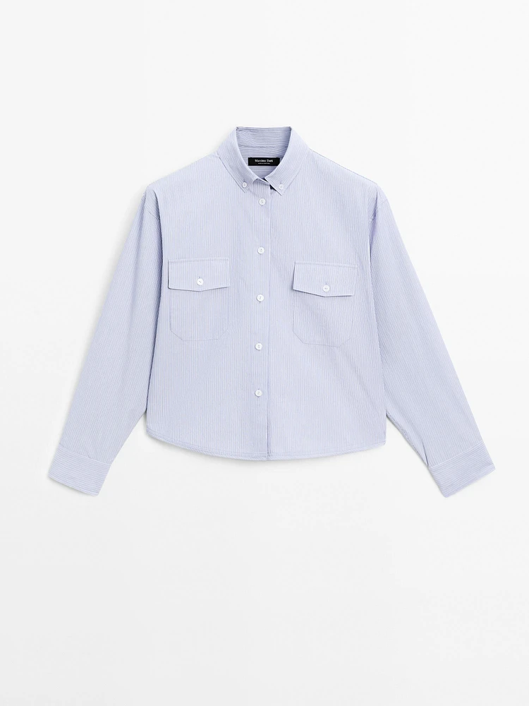 100% cotton cropped shirt with pockets