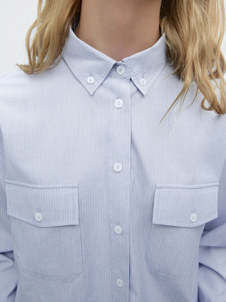 100% cotton cropped shirt with pockets