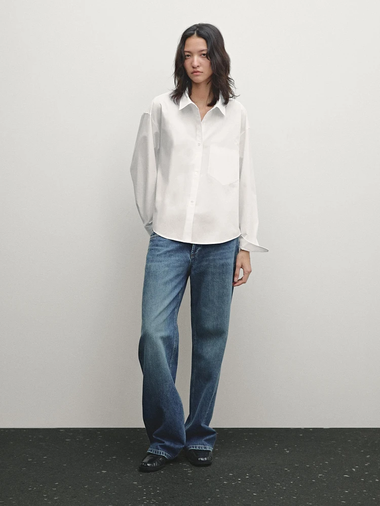 Poplin shirt with asymmetric hem