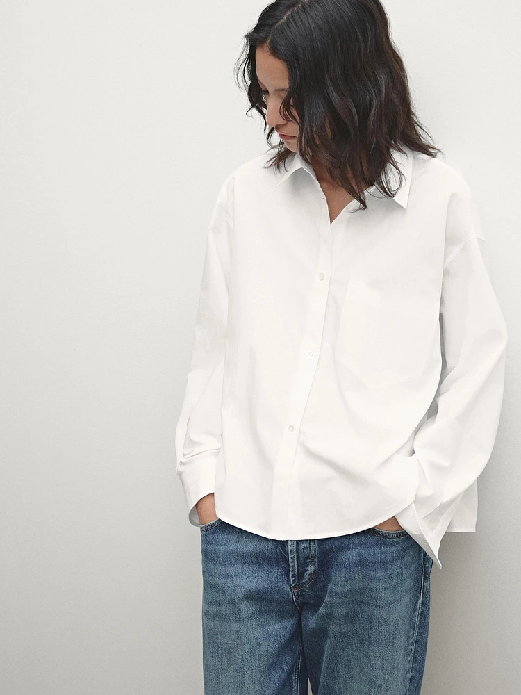 Poplin shirt with asymmetric hem