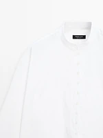 Button-up poplin shirt with stand collar