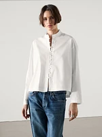 Button-up poplin shirt with stand collar