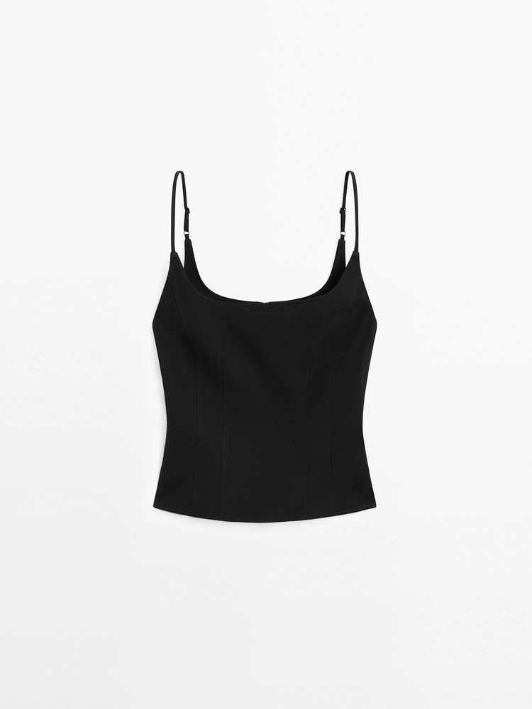 Fitted strappy cotton blend top