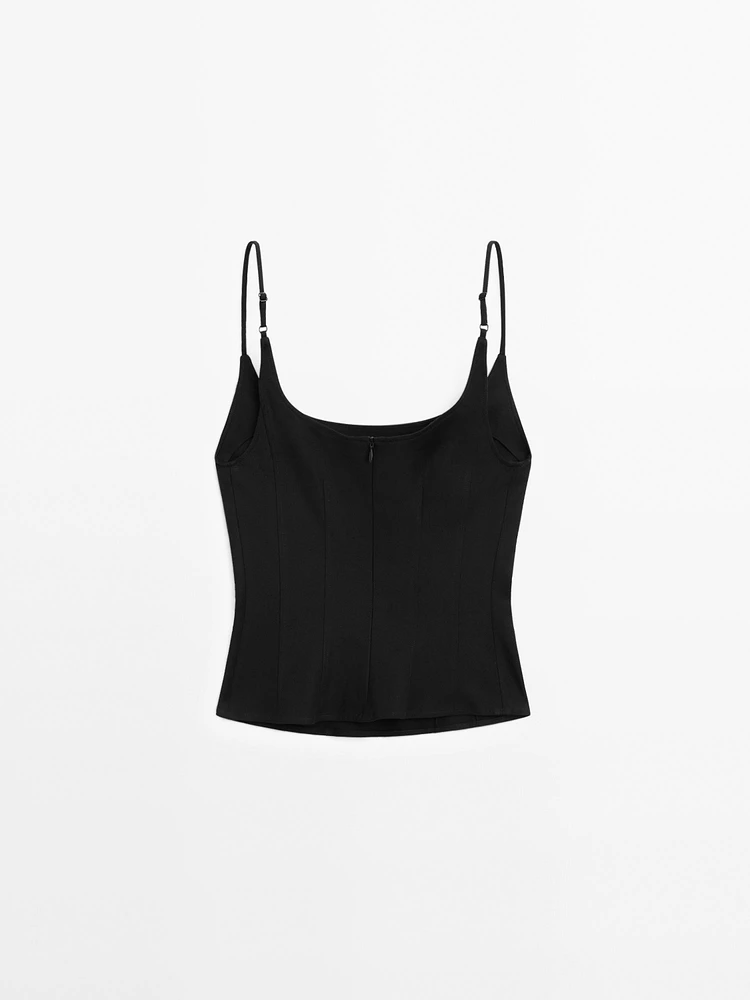 Fitted strappy cotton blend top