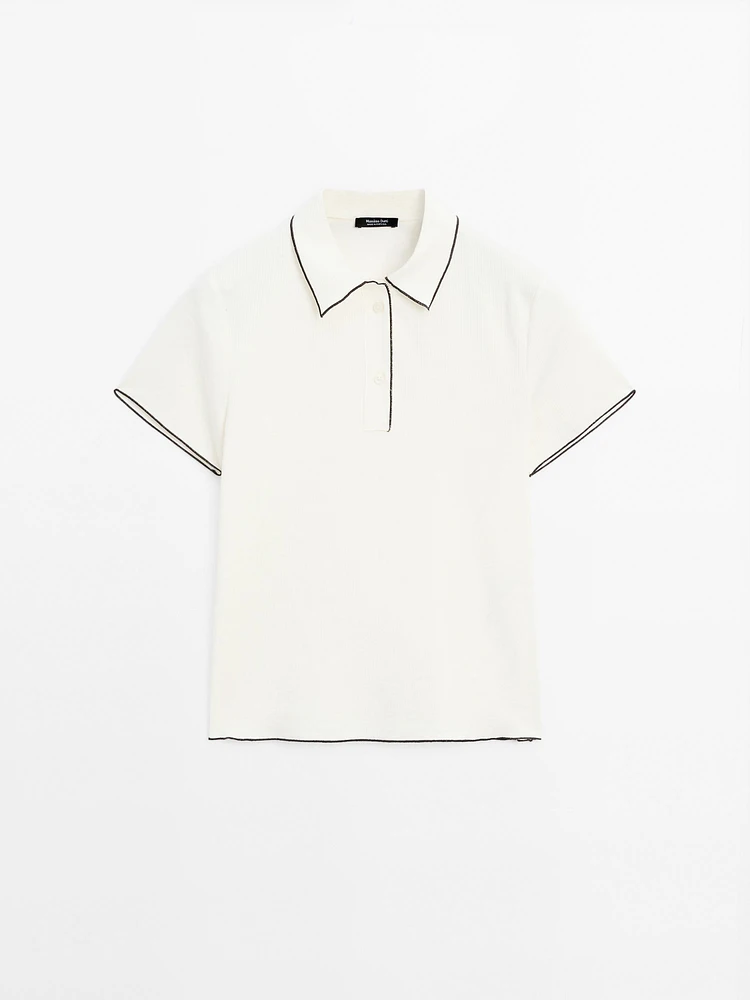 Contrast short sleeve polo sweater