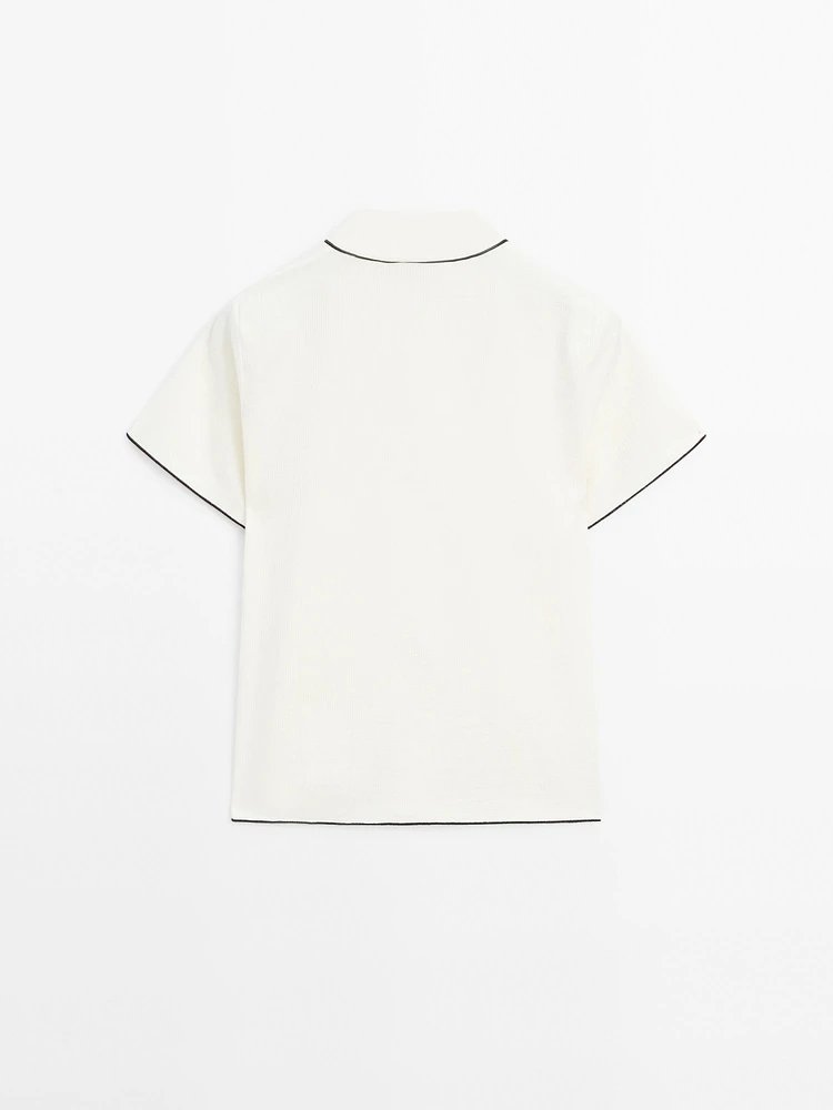 Contrast short sleeve polo sweater