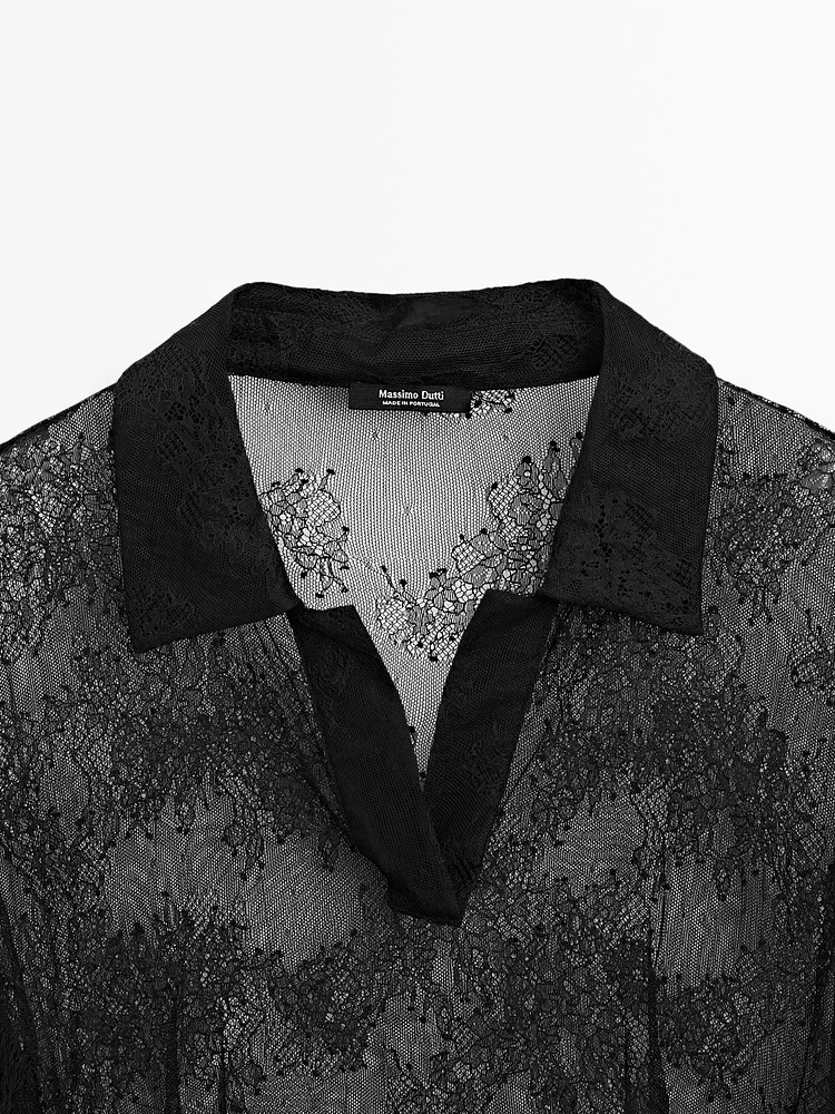 Lace shirt with polo collar