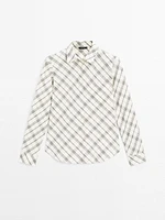 Cotton blend bias-cut check shirt