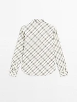 Cotton blend bias-cut check shirt