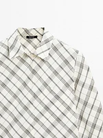 Cotton blend bias-cut check shirt