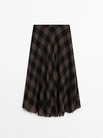 100% wool check midi skirt