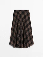 100% wool check midi skirt