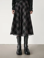 100% wool check midi skirt