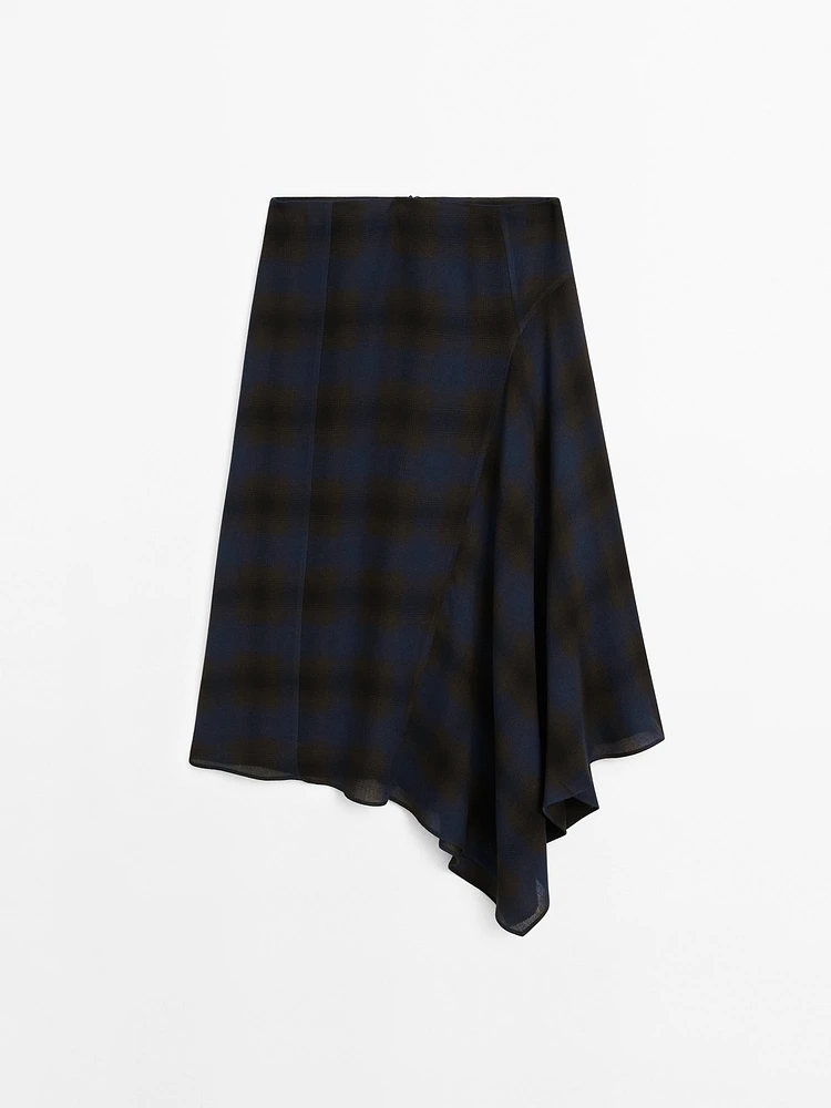 Asymmetric check midi skirt