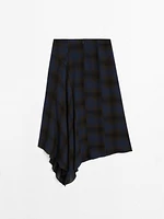 Asymmetric check midi skirt