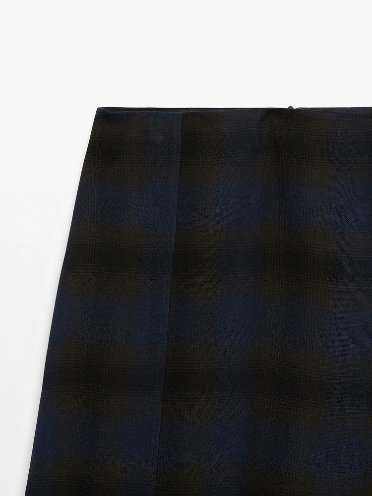 Asymmetric check midi skirt