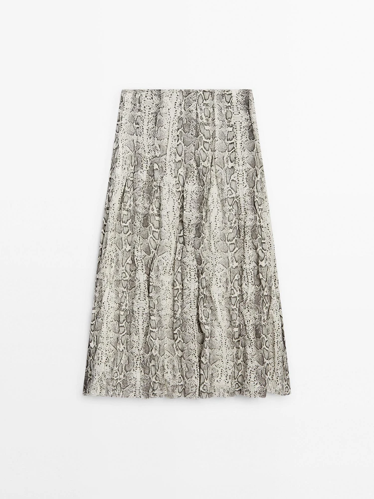 Snakeskin print wool blend midi skirt