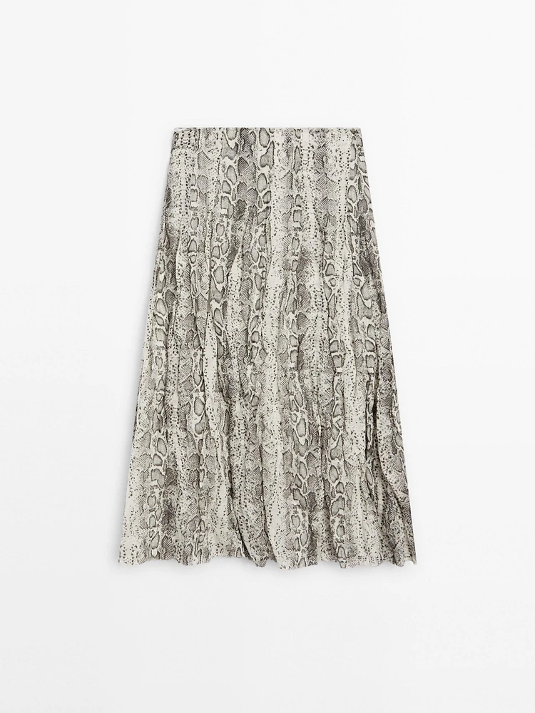 Snakeskin print wool blend midi skirt