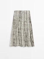 Snakeskin print wool blend midi skirt