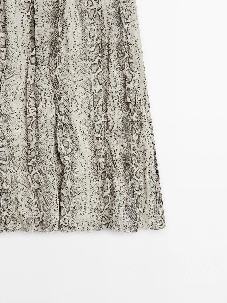 Snakeskin print wool blend midi skirt