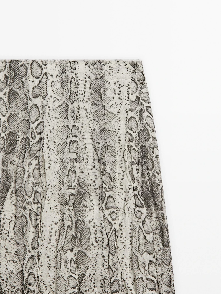 Snakeskin print wool blend midi skirt