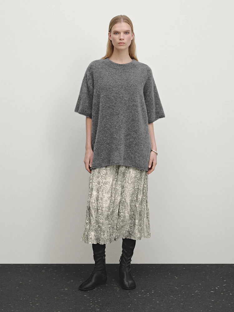 Snakeskin print wool blend midi skirt