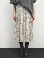 Snakeskin print wool blend midi skirt