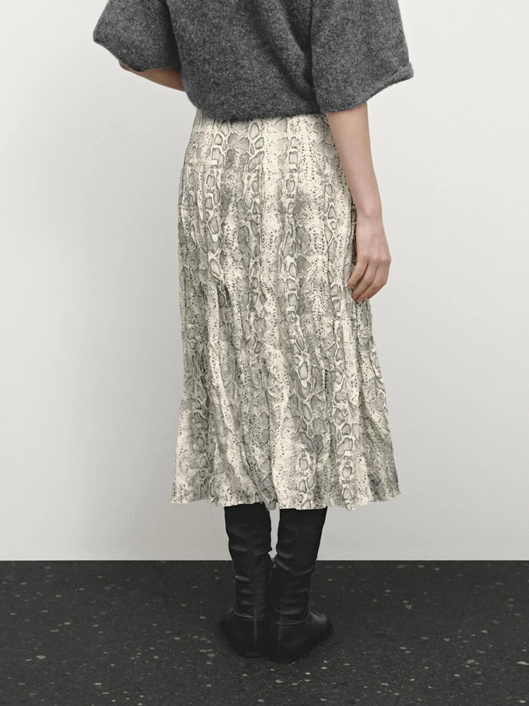 Snakeskin print wool blend midi skirt