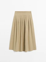 Cotton blend box pleat midi skirt