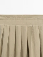 Cotton blend box pleat midi skirt