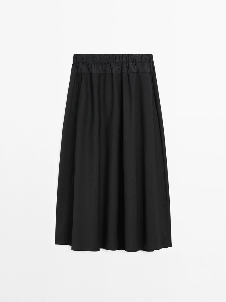 Wool blend technical fabric elasticated skirt