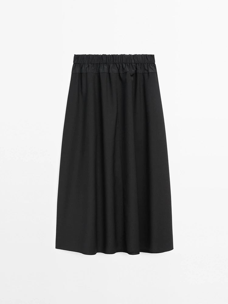 Wool blend technical fabric elasticated skirt