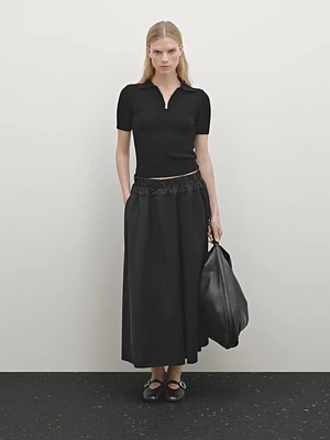 Wool blend technical fabric elasticated skirt