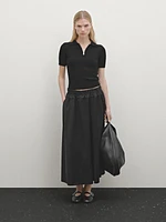 Wool blend technical fabric elasticated skirt