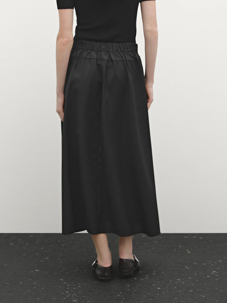 Wool blend technical fabric elasticated skirt