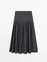 Wool blend pleated midi skirt