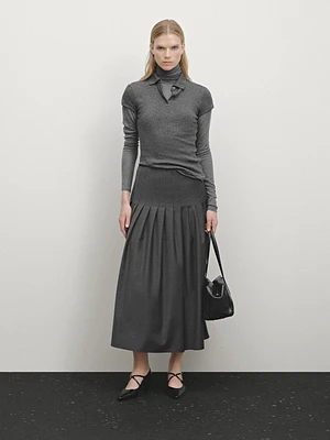 Wool blend pleated midi skirt