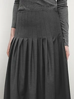 Wool blend pleated midi skirt