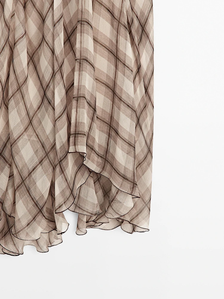 Flowing check midi skirt