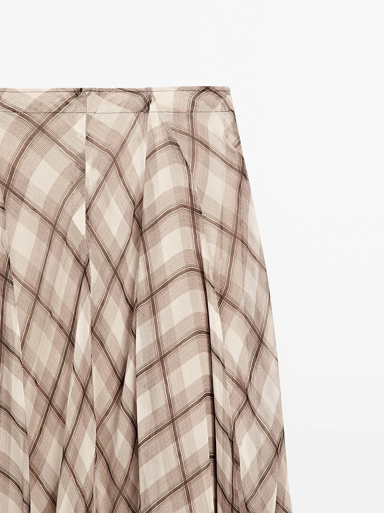 Flowing check midi skirt