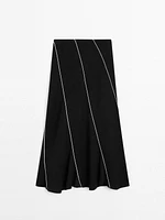 Linen blend flared midi skirt