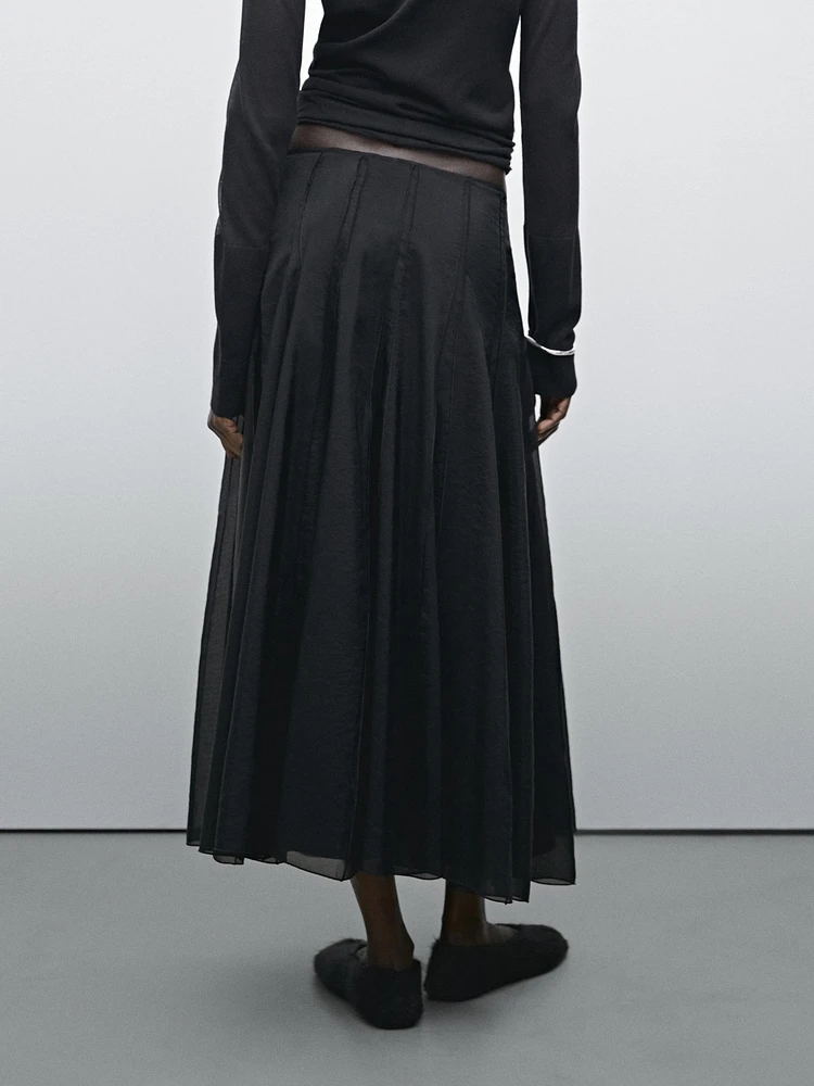 Flared midi godet skirt