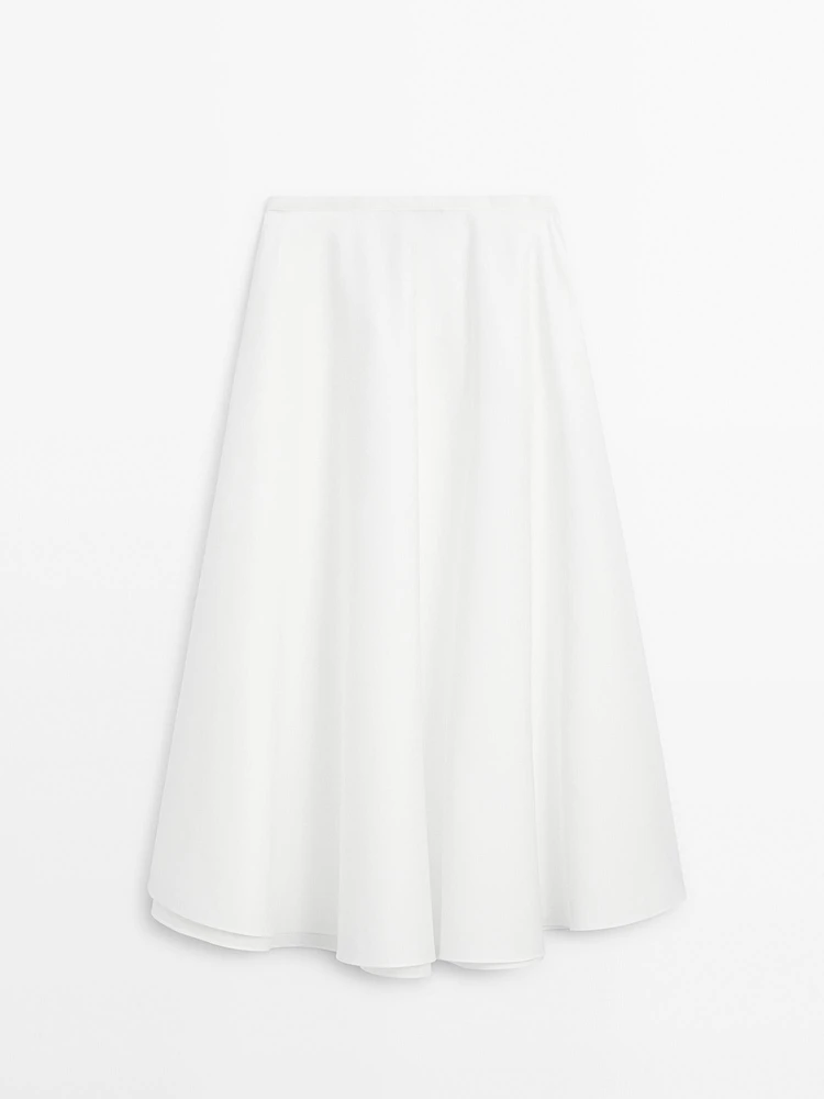 Flounce poplin midi skirt